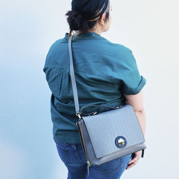 NWT Kate Spade Varick Street ABBIE Croc Satchel Gray - Picture 1 of 11